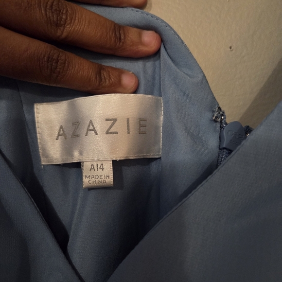 Azazie Women's Dusty Blue Whimsical Tierd A-Line Chiffon Bridesmaids Dress. S 10 - Picture 7 of 9